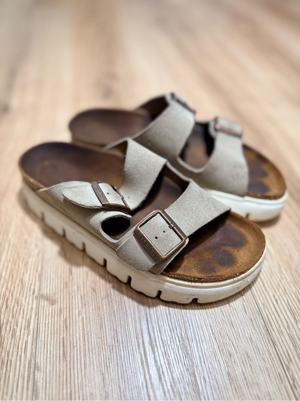 Birkenstock Papillio Arizona Chunky Platform Sandals Womens 10 Taupe